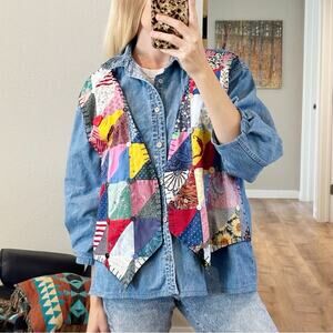 Levi's Womens Shirt Upcycled Button Down Patchwork Vest One of A Kind Size L‎